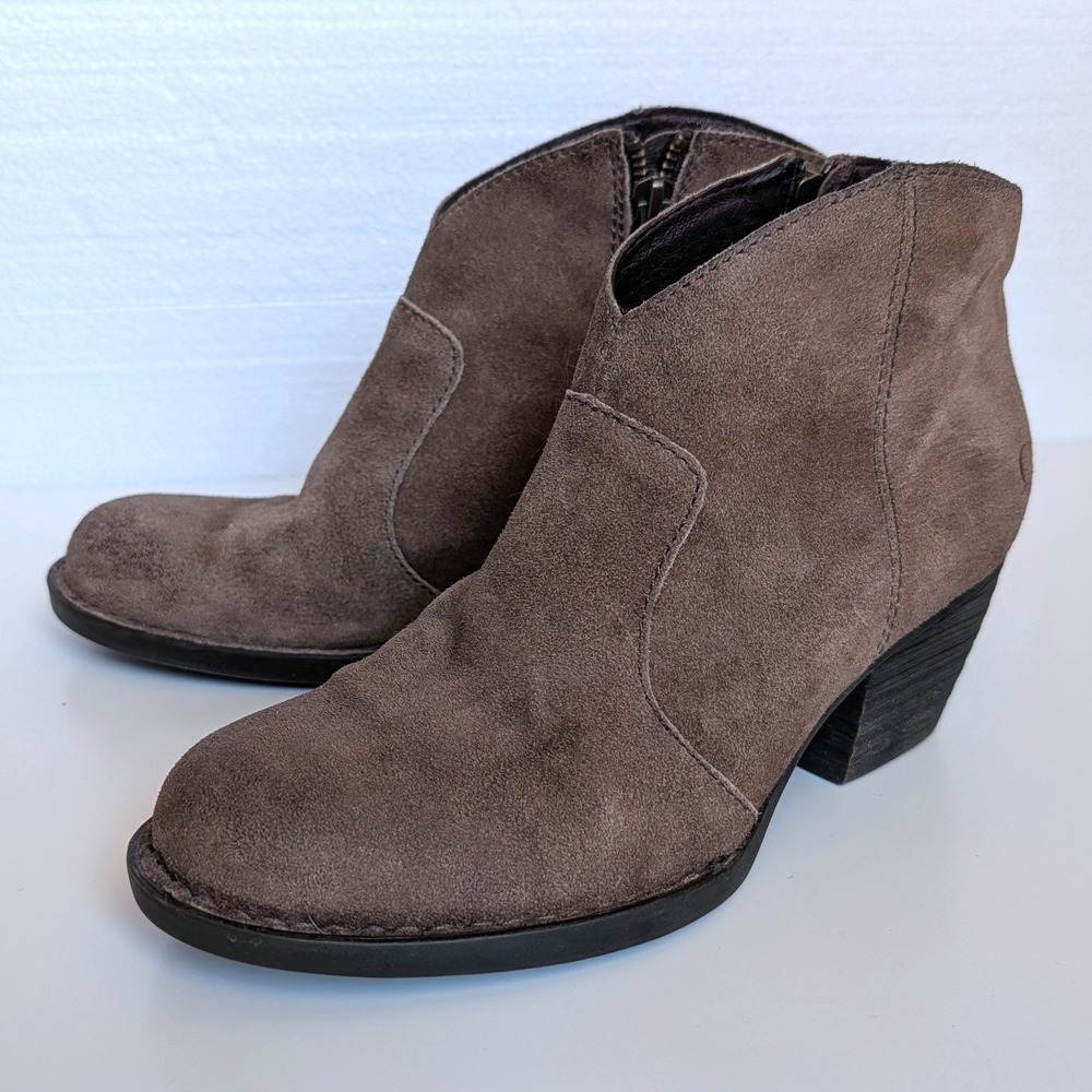 Born Michel Taupe Brown Suede Leather Ankle Boots D89755 Womens 7.5 M